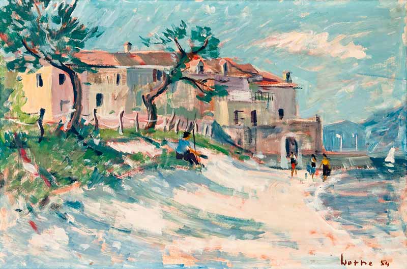Haus am Gardasee 1954, Öl auf Leinwand, gemalt von Arno Wothe genannt Arno di Monaco